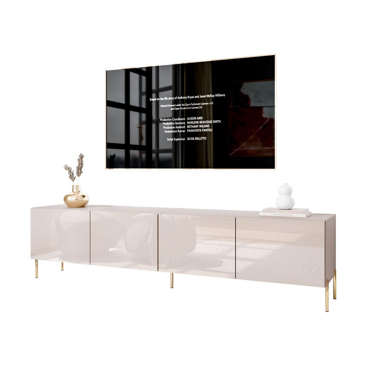 TV-SCHRANK COLGANTE 200 Kaschmir Hochglanz, ohne LED, Gerade goldene Füßen - Kaschmir/Goldfarben, Holzwerkstoff (200/50/40cm) - Lookway