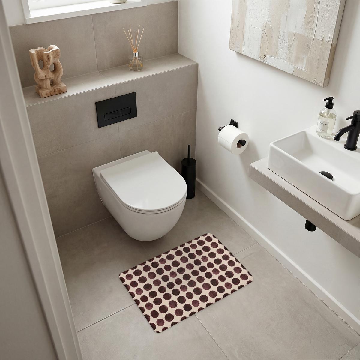 BADEMATTE Polka dots - Muster - Braun 60x40 cm - Bordeaux, Textil (60/40cm) - OnlyWow