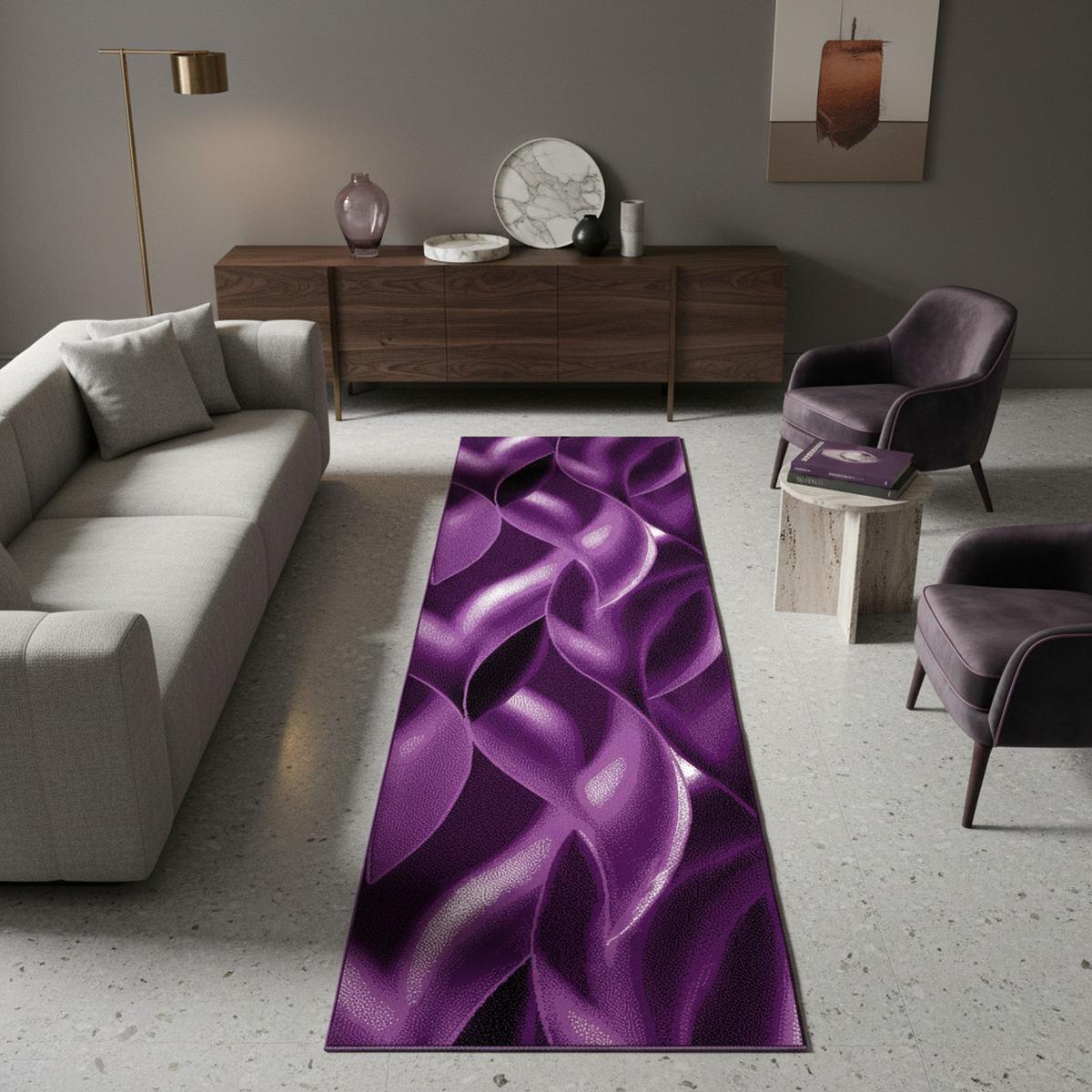 TEPPICH Kurzflor INN in Violett, mit abstraktem Wellenmuster, 80 x 300 cm - Lila, Textil (80/300cm) - KADIMA DESIGN