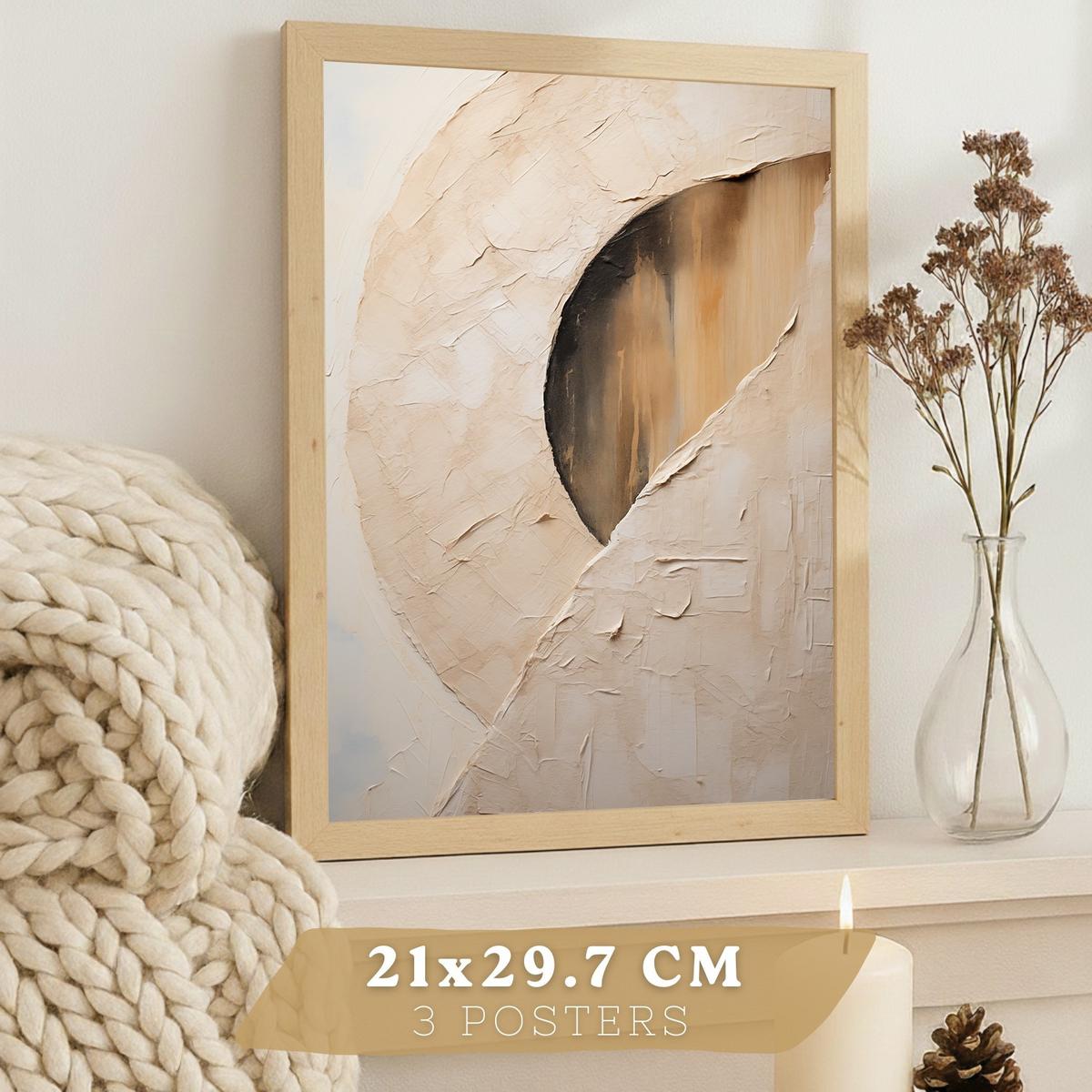 POSTER Set of 3 Abstract Geometric Wall Art Prints Modern Living Room Bedroom Kitchen Bathroom Decor Rahmenlos A4 - Beige, Papier (29.7/1/21cm) - Nacnic