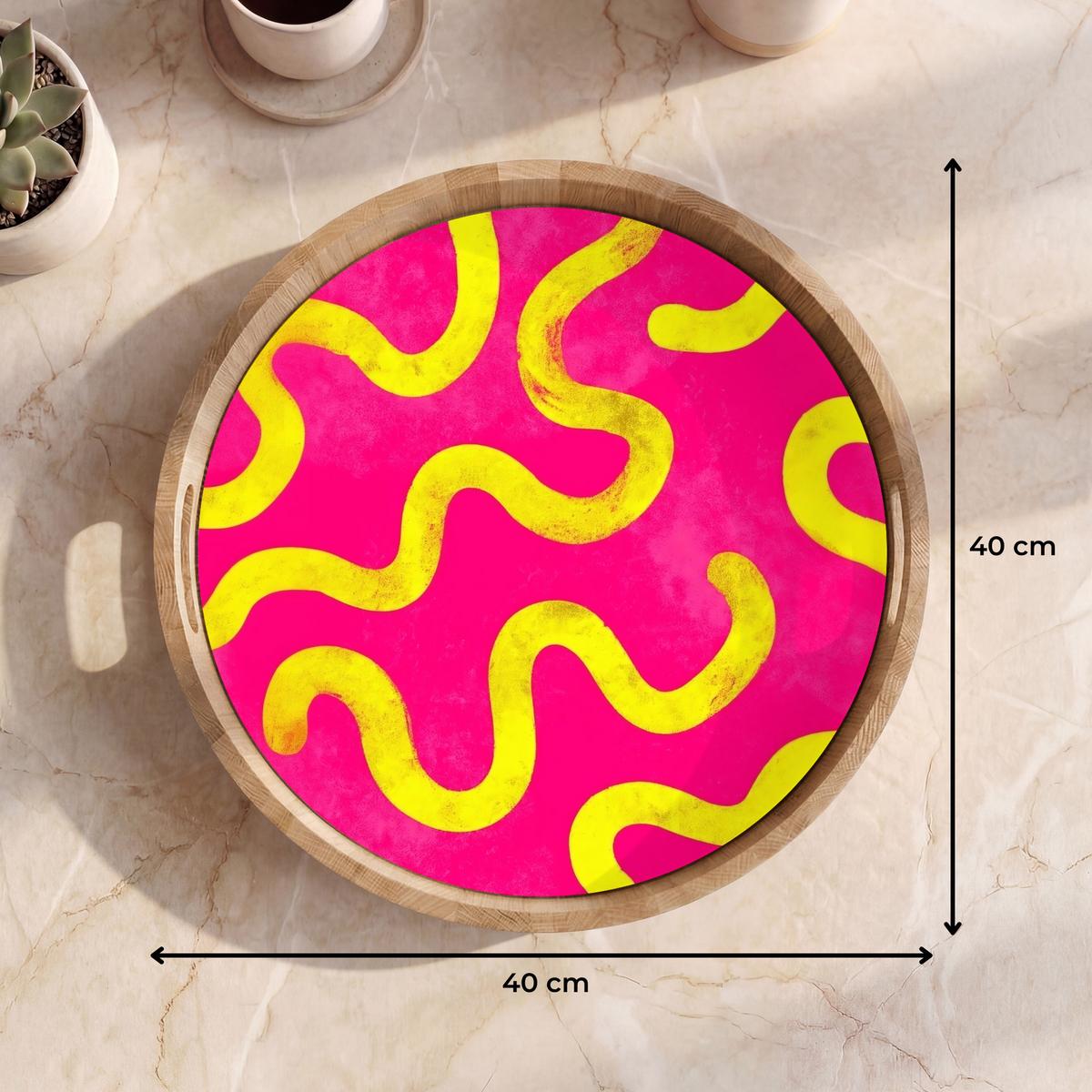 TABLETT Linie - Gelb - Abstrakt 40x40 cm - Pink, Holz (40/5/5cm) - OnlyWow