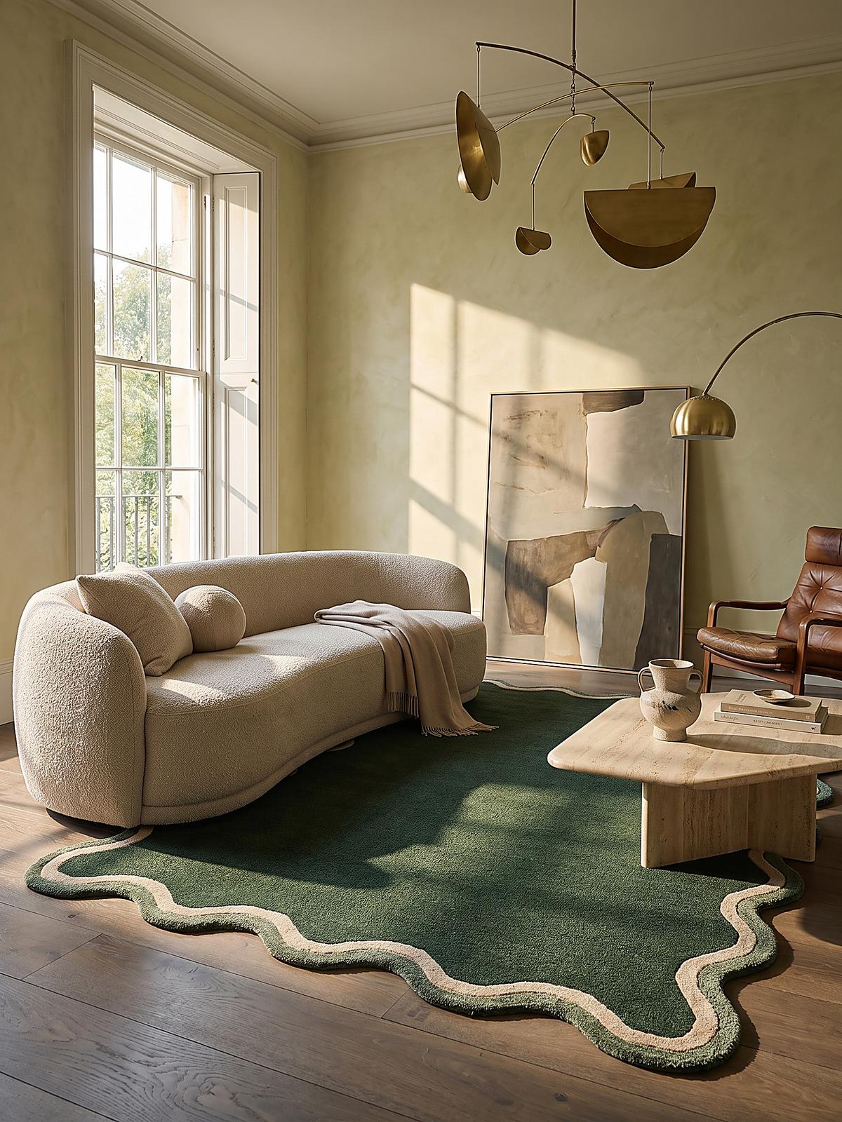 WOLLTEPPICH handgetuftet ALHAM, Wellenbordüre, Waldgrün, 120 x 170 cm - Grün, Textil (120/170cm) - KADIMA DESIGN