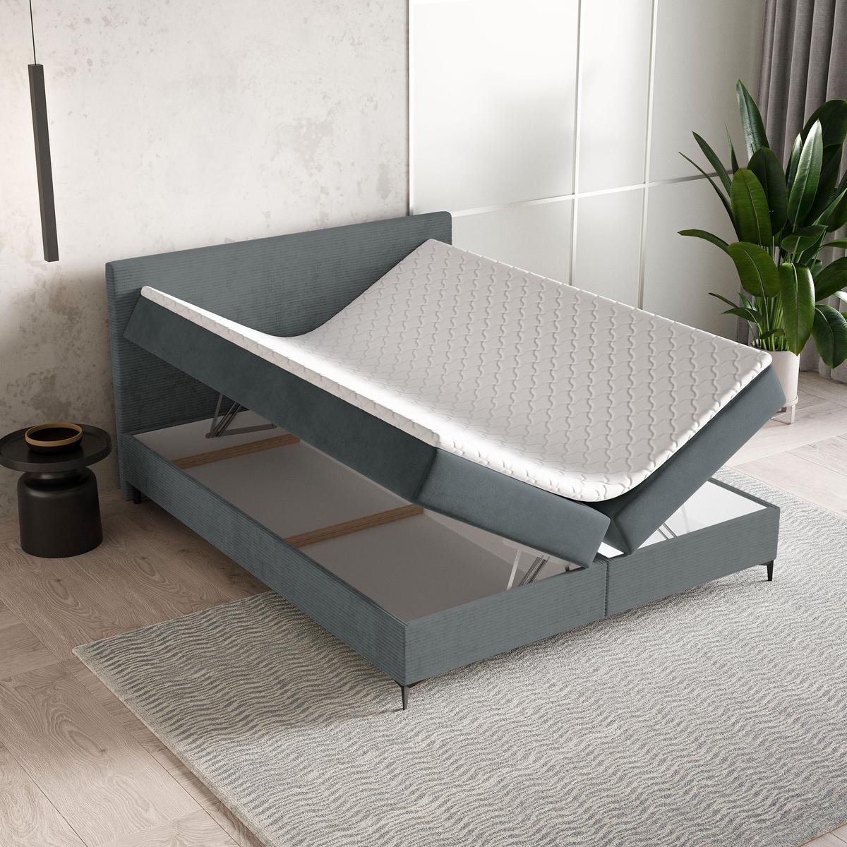 BOXBETT TORREL 180x200 cm mit Matratze und Topper - Grau - Grau, Holz (180/200cm) - MASSENO