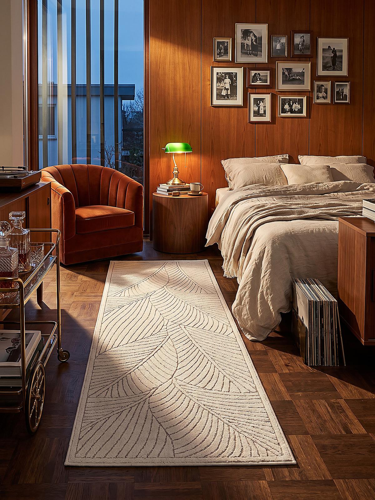 LÄUFER Outdoor, Fußbodenheizung-geeignet, mit Blattmotiv, ENGADIN in Creme, 80 x 150 cm - Creme, Textil (80/150cm) - KADIMA DESIGN