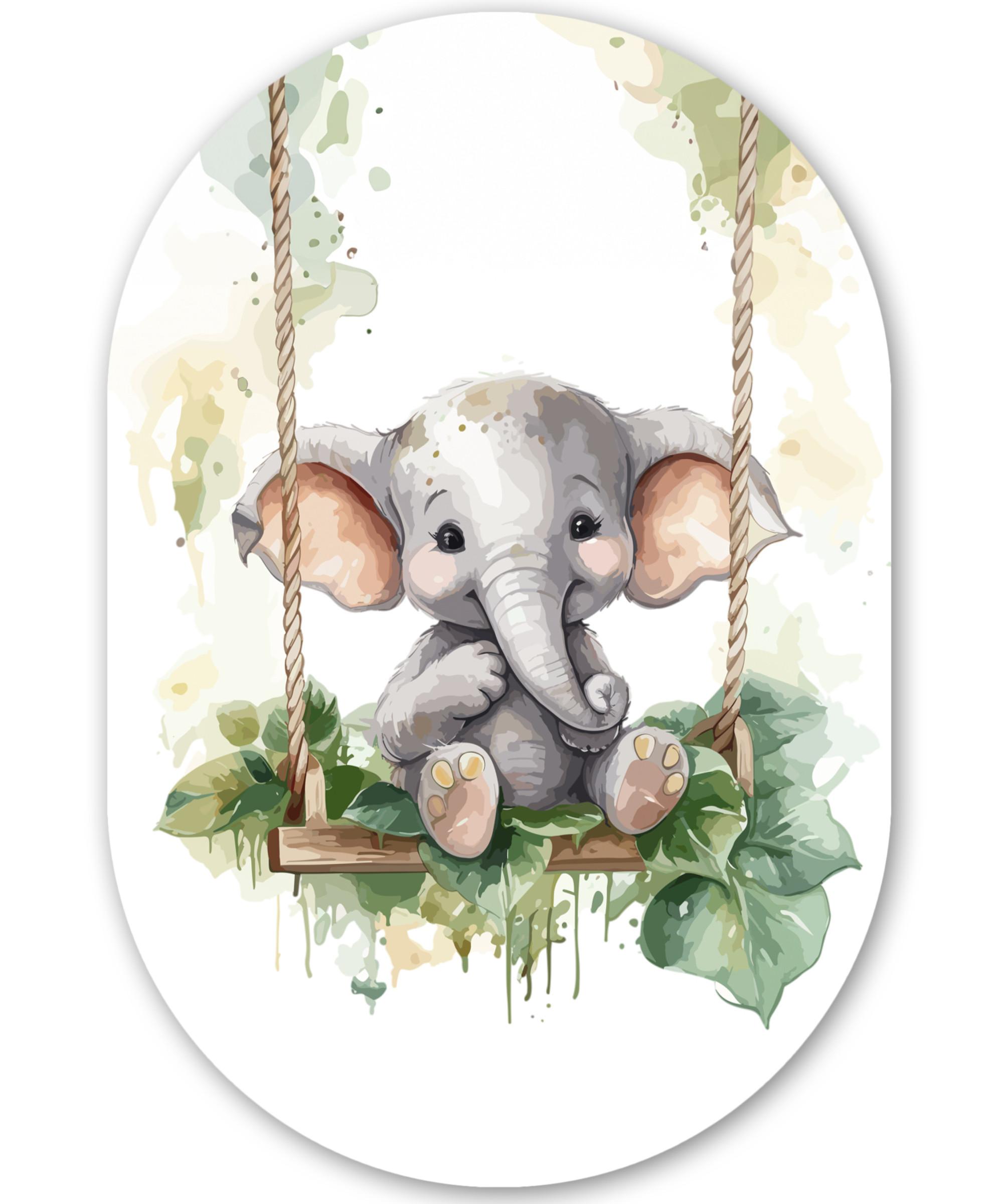 WANDBILD Elefant - Tier - Kinder - Dschungel Deko Groß 80x120 cm - Hellgrau, Kunststoff (80/120cm) - MuchoWow