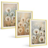 BILDER SET 3er Set - 40x60 cm Goldrahmen - Pastellfarbene Löwenzahnblüten - Goldfarben, Kunststoff (40/60cm) - TULUP