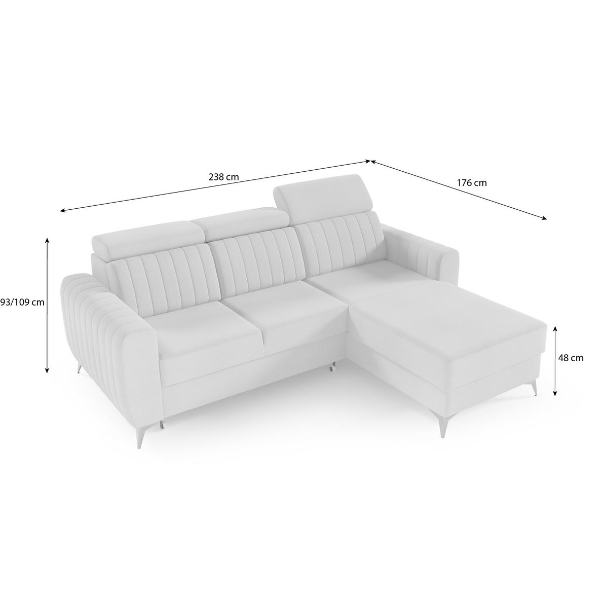 ECKSCHLAFSOFA Connor I verstellbare Kopfstützen, Dunkelgrün - Dunkelgrün/Schwarz, Textil (238/176cm) - Beautysofa