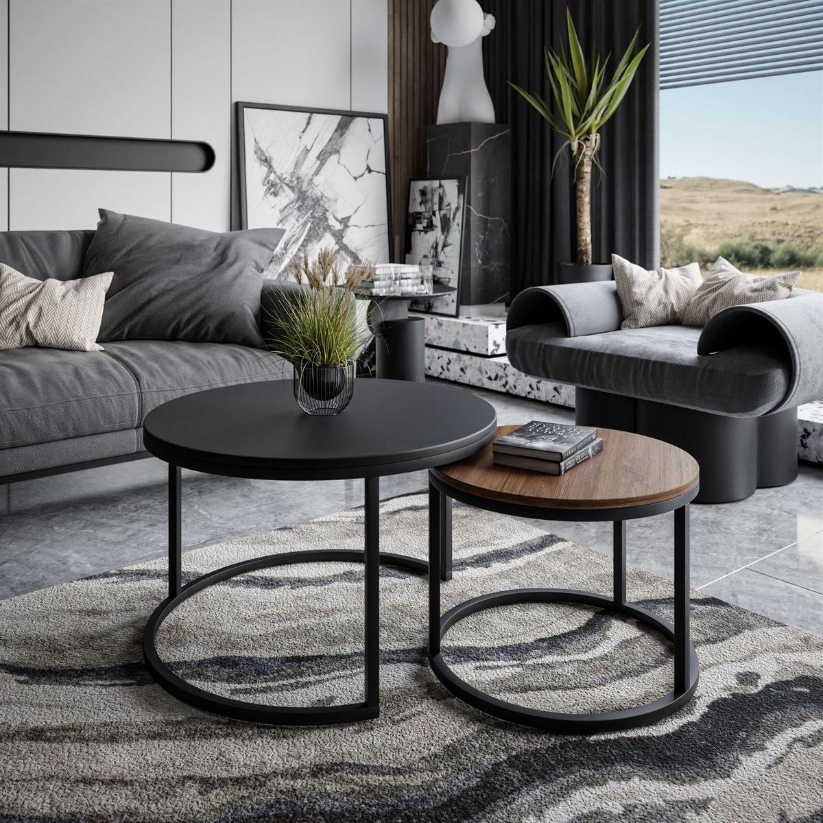COUCHTISCH CIRI MIX SLIM 2-in-1 - Dunkelbraun/Schwarz, Holzwerkstoff (70/70/48cm) - Lookway
