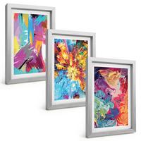 BILDER SET 3er Set - 20x30 cm Silberner Rahmen - Bunte abstrakte Farbmuster - Silberfarben, Kunststoff (20/30cm) - TULUP