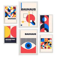 POSTER Set Mit 6 Drucken Im Bauhaus 3 Geometrische Designkollektion Drucke Mit Frames Ästhetische Dekorative Rahmen Für Zuhause A3 & A4 Weißer Rahmen - Weiß, Papier (29/3cm) - Nacnic