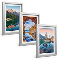 BILDER SET 3er Set - 20x30 cm Silberner Rahmen - Spiegelungen der Felsen in Bergseen - Silberfarben, Kunststoff (20/30cm) - TULUP