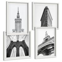 BILDER SET 4er Set - 50x50 cm & 40x60 cm Weißer Rahmen - Architektur Schwarz-Weiß-Minimalismus - Weiß, Kunststoff (50/50cm) - TULUP