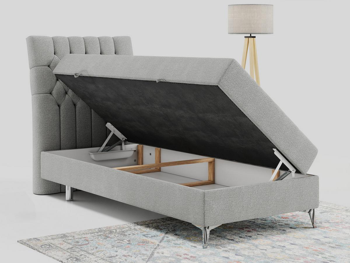 BOXBETT MILEN 90/200 Hellgrau Struktur - H3 - Links Seite - Hellgrau, Holz/Textil (90/200cm) - MKS