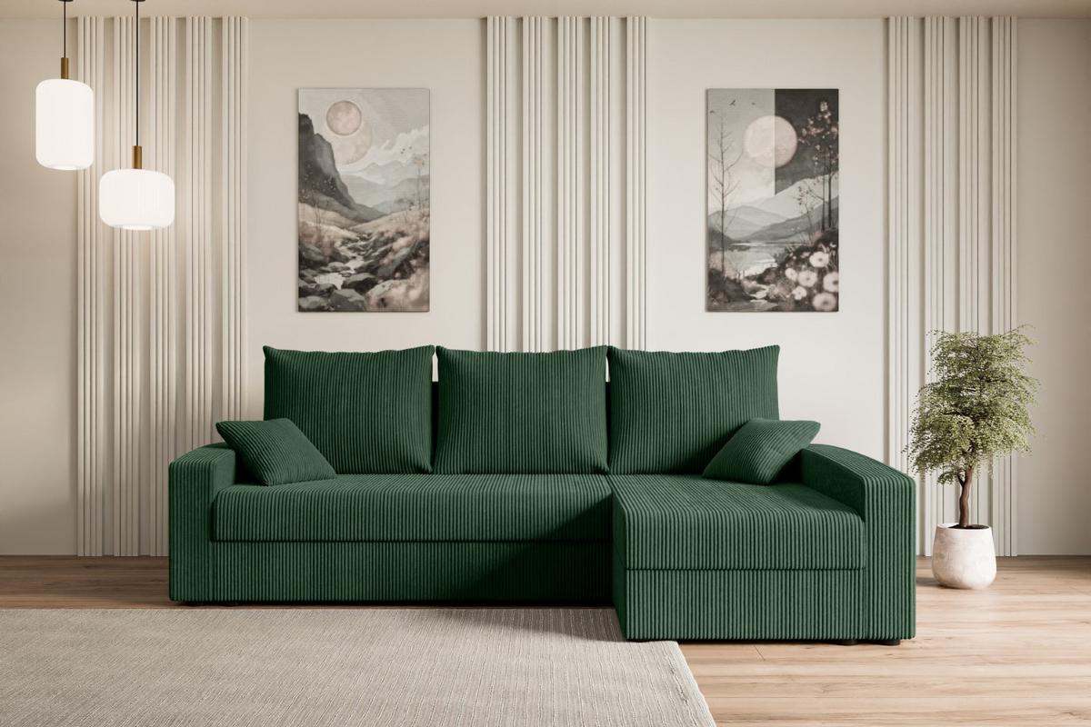 ECKSOFA mit Schlaffunktion und Bettkasten ALESIA-L 231x140x90 cm Grün Cord - Silberfarben/Grün, Holzwerkstoff/Kunststoff (231/140cm) - ALTDECOR