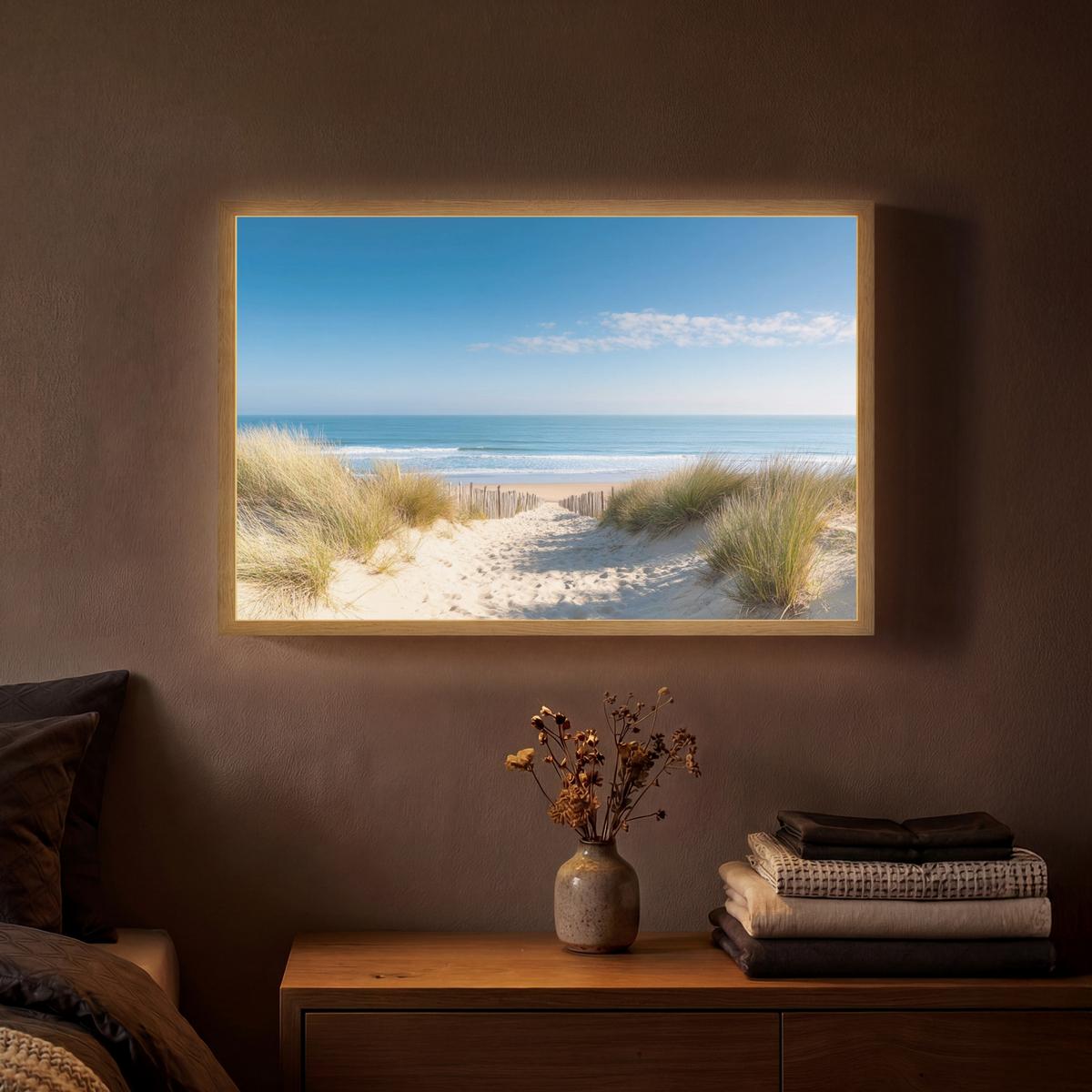 WANDLEUCHTE MIT AKKU Strand - Meer - Düne - Sand - Sommer 60x40 cm - Sandfarben, Holzwerkstoff (60/40/8cm) - OnlyWow