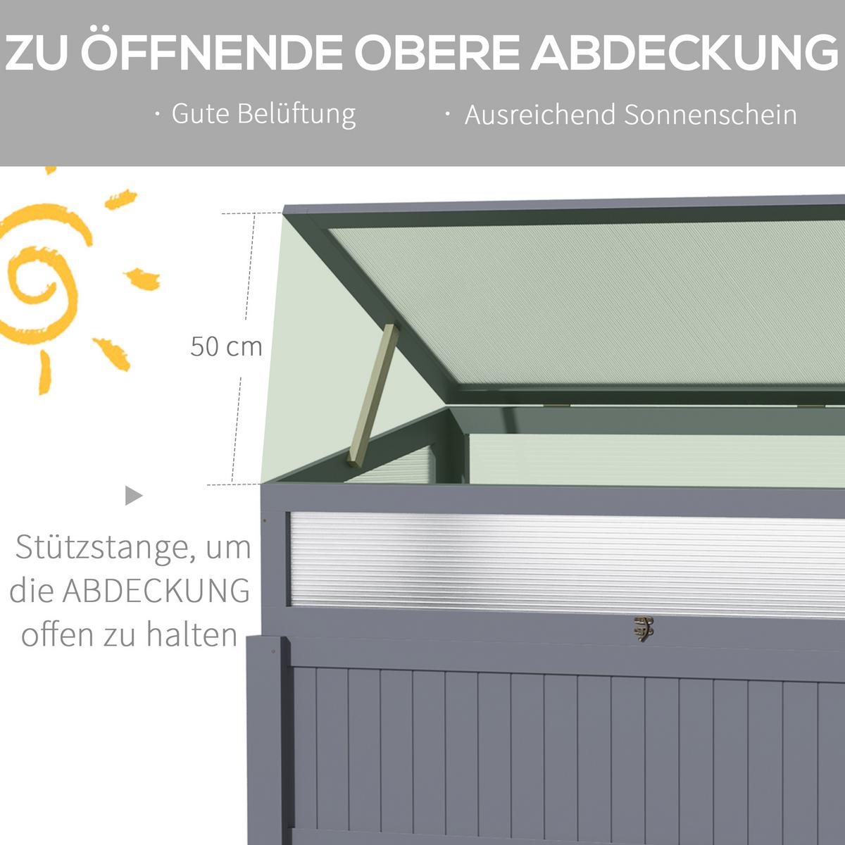 HOCHBEET, Pflanzkasten, für Garten, Balkon und Terrasse, Tannenholz, PC-Panel, Grau - Grau, Holz/Kunststoff (54/122/120cm) - Outsunny