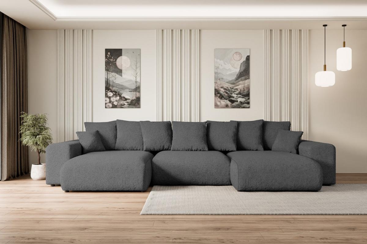WOHNLANDSCHAFT mit Schlaffunktion ESKAR-U -364x176x72cm Grau Bouclé - Schwarz/Grau, Holzwerkstoff/Kunststoff (364/72/176cm) - ALTDECOR