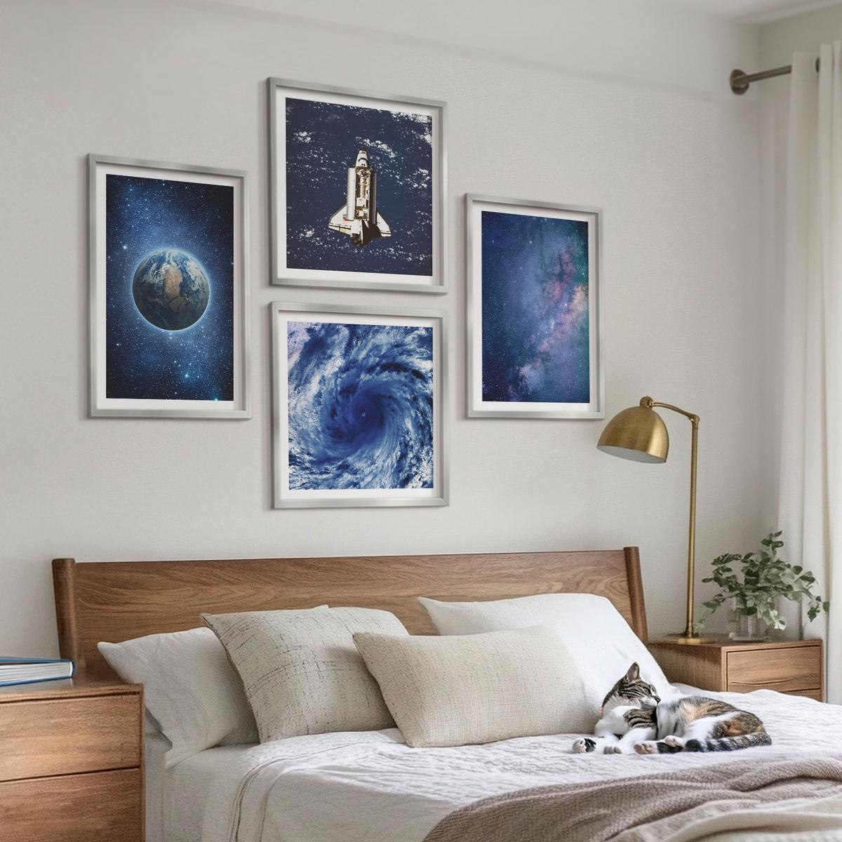 BILDER SET 4er Set - 50x50 cm & 40x60 cm Silberner Rahmen - Erde Weltraumsturm Galaxie - Silberfarben, Kunststoff (50/50cm) - TULUP