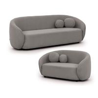 SITZGARNITUR 3+2 Roundi Grau Bouclé - Schwarz/Grau, Holz/Kunststoff (208/76/80cm) - S-Style
