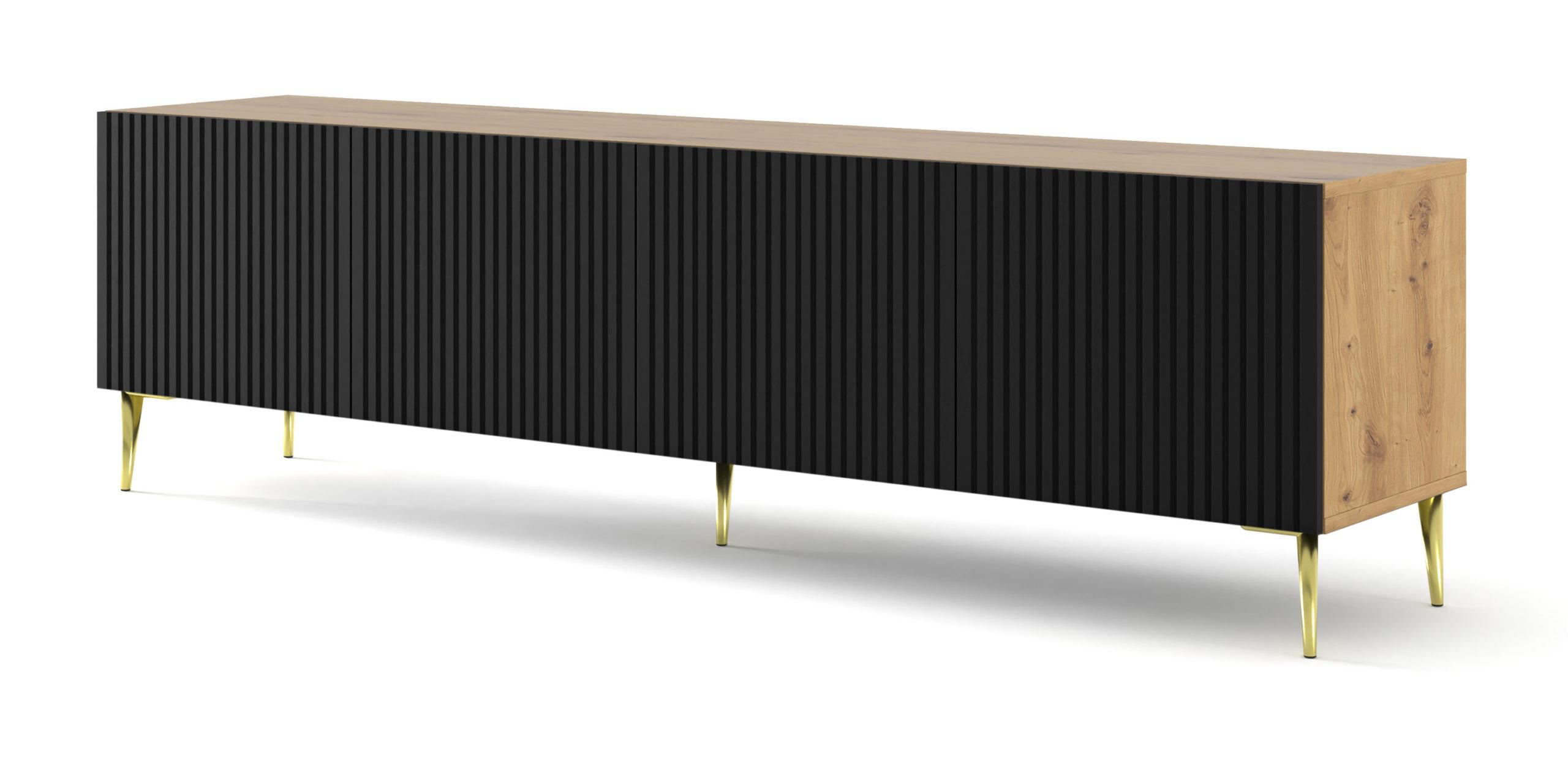 TV LOWBOARD Artisan Eiche, Schwarz, Gold 200/56/42 - Goldfarben/Schwarz, Holzwerkstoff (200/56/42cm) - RAUMHIRSCH FURNITURE
