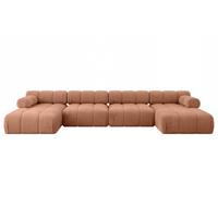 WOHNLANDSCHAFT modulares Sofa Tesso-U2 - 380x160x70 cm Apricot Velours - Koralle, Holzwerkstoff/Textil (380/70/160cm) - ALTDECOR