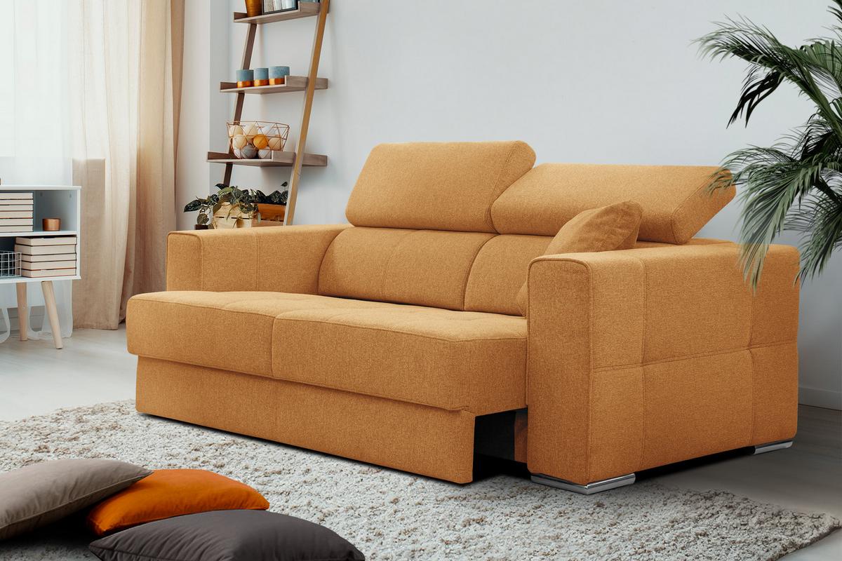 SOFA QUARTZ 3-Sitzer mit Ausziehsitz, orange - Orange, Holzwerkstoff/Textil (202/80/102cm) - Wozimo
