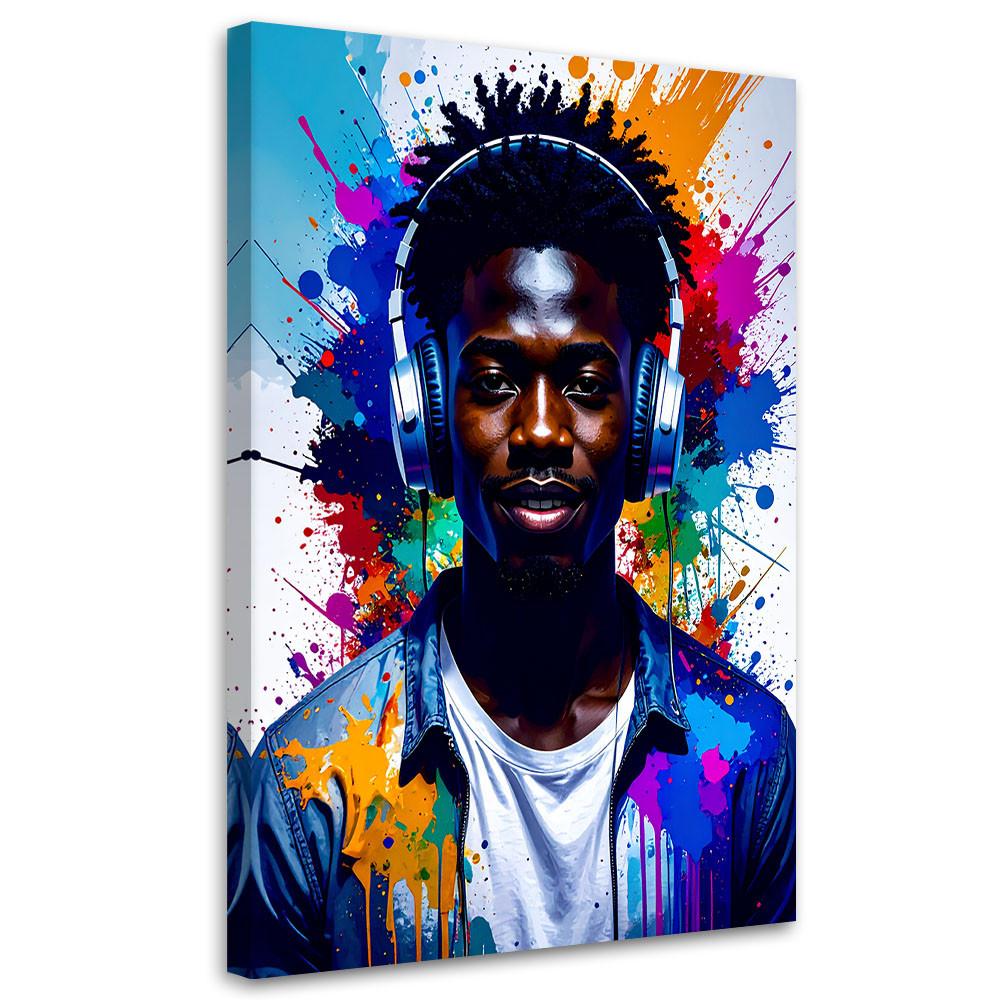LEINWANDBILD DJ Musik Kopfhörer Junge 80x120cm - Multicolor, Textil (80/120cm) - Feeby
