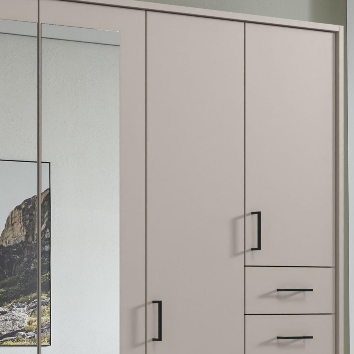 DREHTÜRENSCHRANK B313/H210/T58 cm, Beige Grau, Kleiderschrank m.Passepartout&3Spiegeltüren&Schubkästen,Griffe schwarz/ 22586 - Greige/Beige, Holzwerkstoff/Kunststoff (313/210/58cm) - luma-home