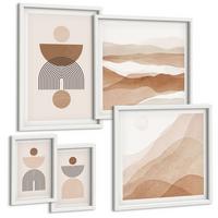 BILDER SET 5er Set - 50x50 cm & 20x30 cm & 40x60 cm Weißer Rahmen - Abstraktes Boho-Design - Weiß, Kunststoff (40/60cm) - TULUP