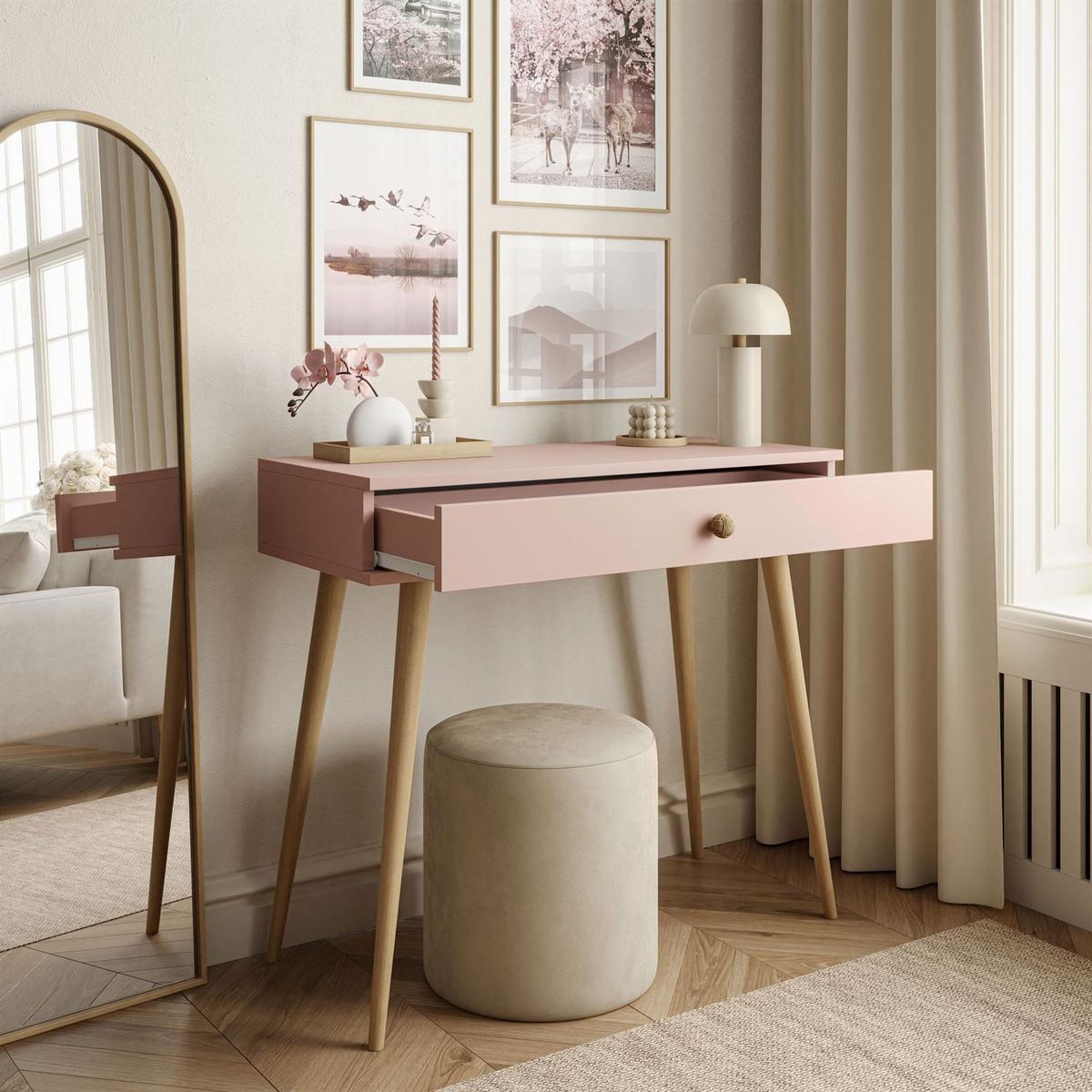 KONSOLE mit Schublade HARMONY Natürlich Rosa - Rosa, Holzwerkstoff (90/80/39cm) - Lookway