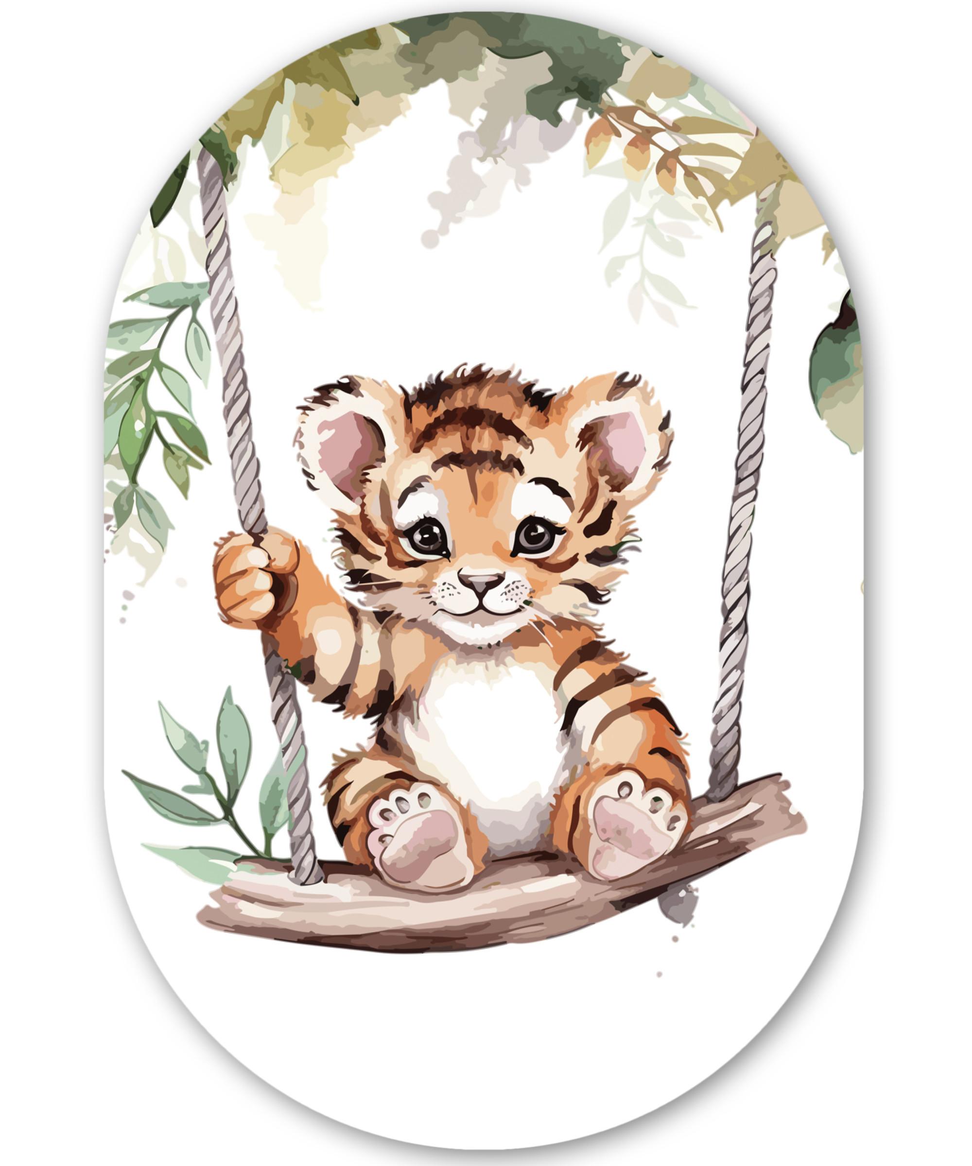 WANDBILD Tiger - Tier - Kinder - Dschungel Deko Groß 80x120 cm - Dunkelorange, Kunststoff (80/120cm) - MuchoWow