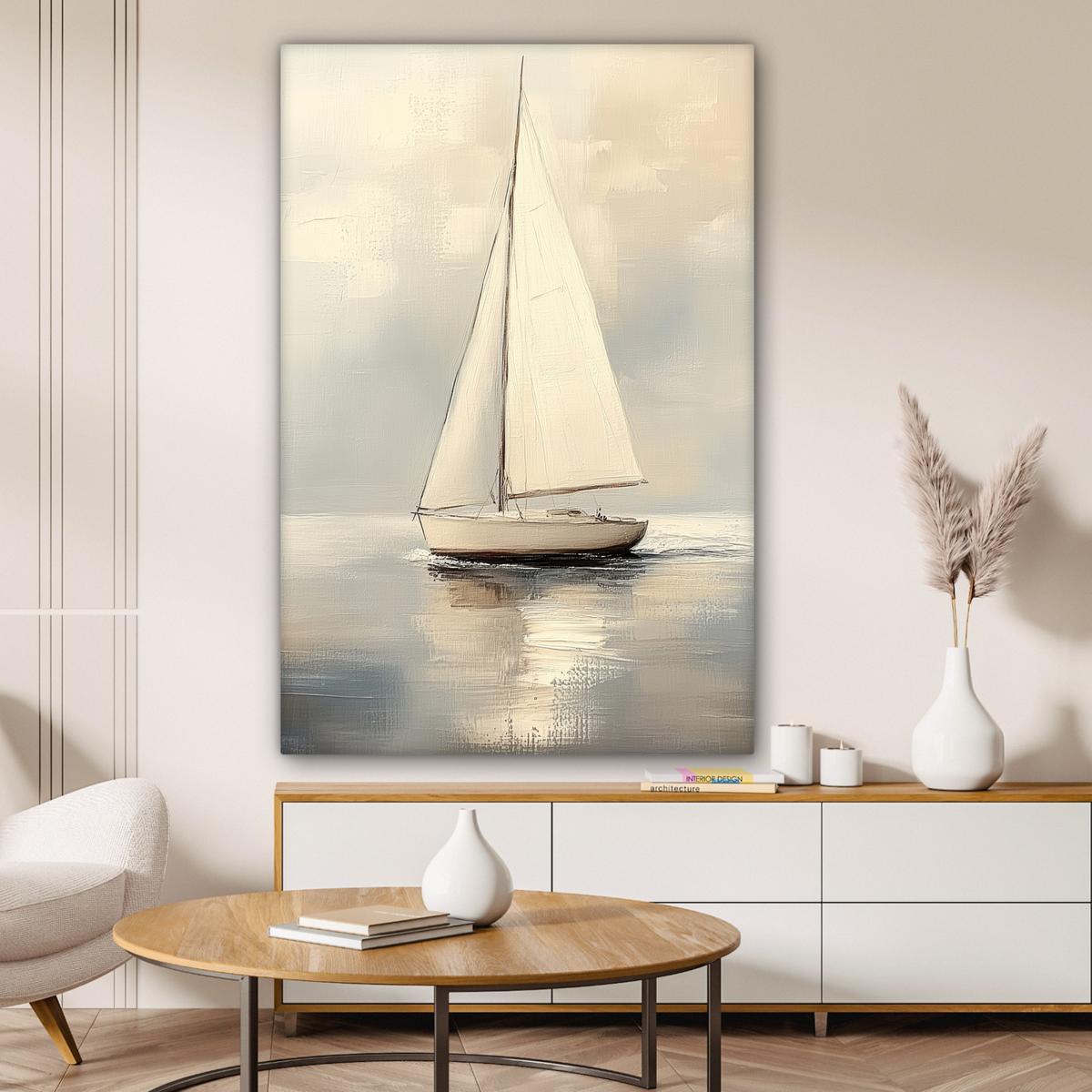 LEINWANDBILD Segelschiff - Meer - Bewölkt Deko XXL 80x120 cm - Creme, Textil (80/120cm) - MuchoWow