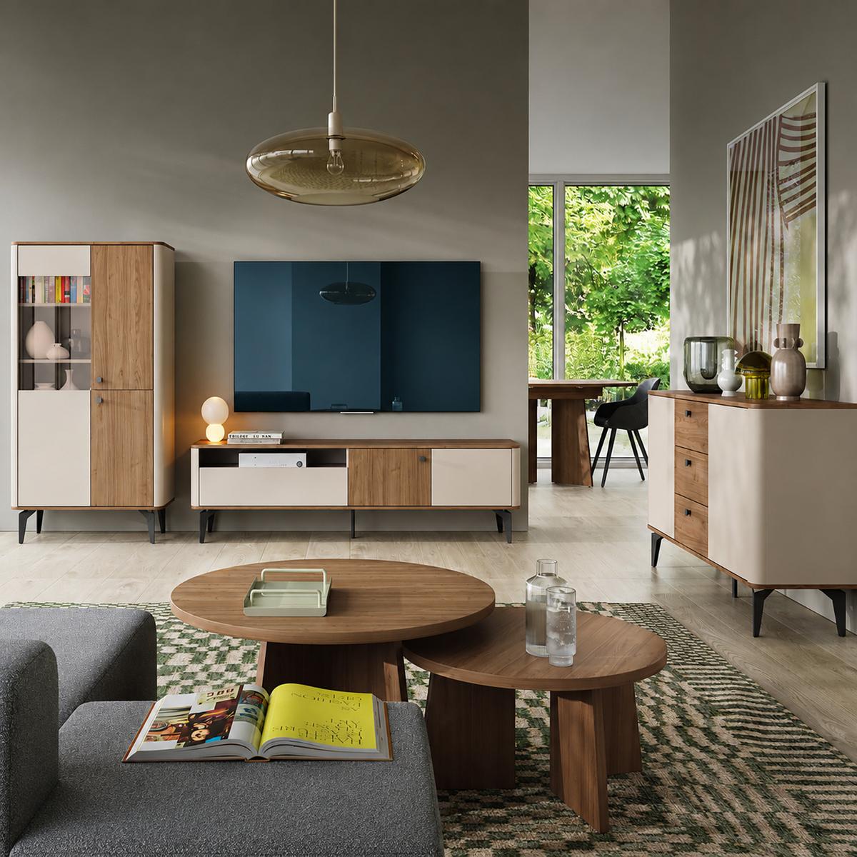 NACHTTISCH Aurora mit Stauraum für Schlafzimmer, Tip-On-System, Nussbaum+Kaschmir - Kaschmir/Nussbaumfarben, Holzwerkstoff/Metall (48/47/40cm) - Beautysofa
