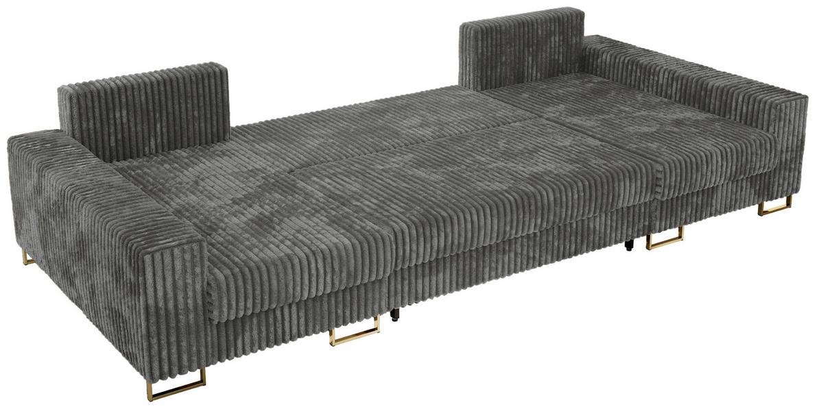 WOHNLANDSCHAFT DORIAN U Cord Dunkelgrau - Dunkelgrau/Goldfarben, Textil/Metall (312/85/138cm) - MKS