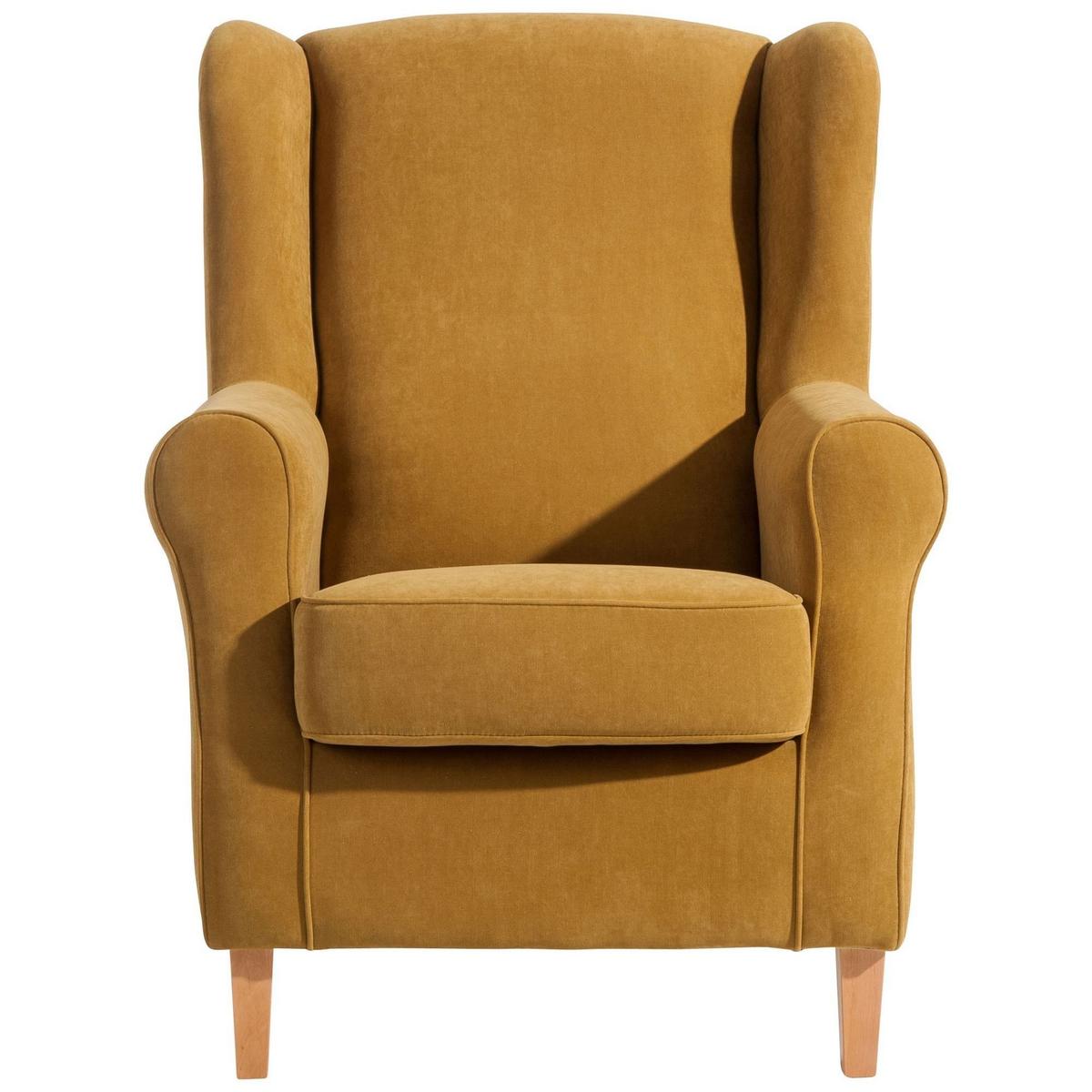 OHRENSESSEL Karlen Bezug Veloursstoff Buche natur / mais - Messingfarben/Buchefarben, Kunststoff (86/103/77cm) - 58aufmkessel