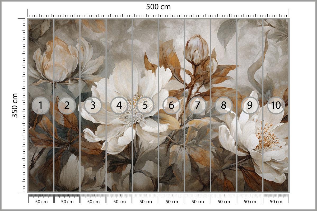 FOTOTAPETE für Wohnzimmer Blätter Abstrakte Blüten Pflanzen Retro 500x350 - Grau, Papier (500/350cm) - Muralo