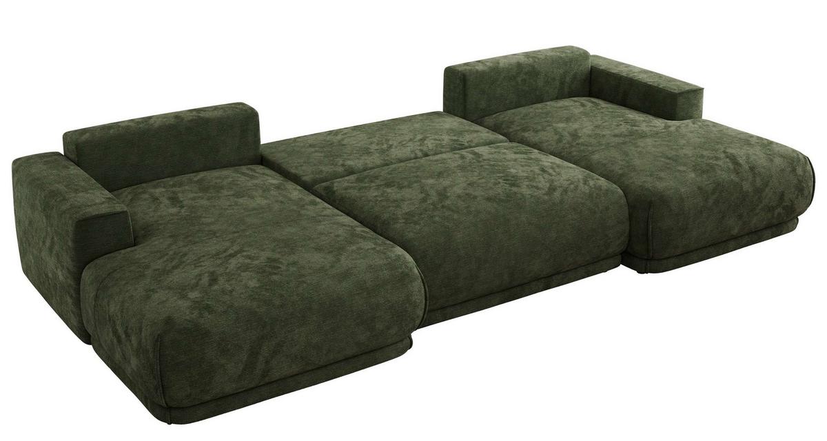 WOHNLANDSCHAFT RINA U Dunkelgrün Schenille glatt - Dunkelgrün/Schwarz, Kunststoff/Textil (360/85/170cm) - MKS