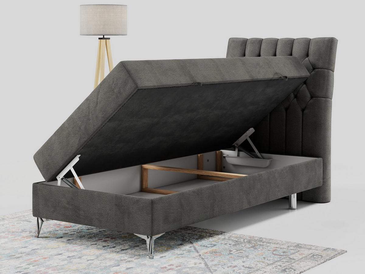 BOXBETT MILEN 90/200 Dunkelgrau Velvet - H4 - Rechts Seite - Dunkelgrau, Holz/Textil (90/200cm) - MKS