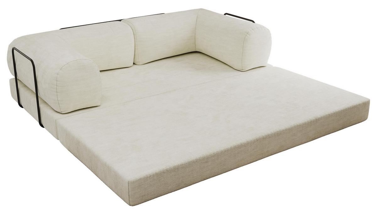 3-SITZER SOFA ORSETTO - Creme Schenille glatt - Creme/Schwarz, Textil/Metall (200/70/100cm) - MKS