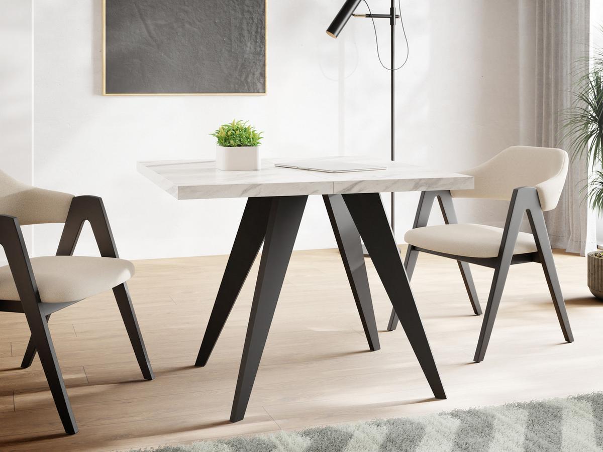 ESSTISCH Quadro quadratischer ausziehbarer, Marmor Weiß 100-150/100/76 cm - Ecru/Schwarz, Holz/Holzwerkstoff (100/150/76cm) - WFL GROUP