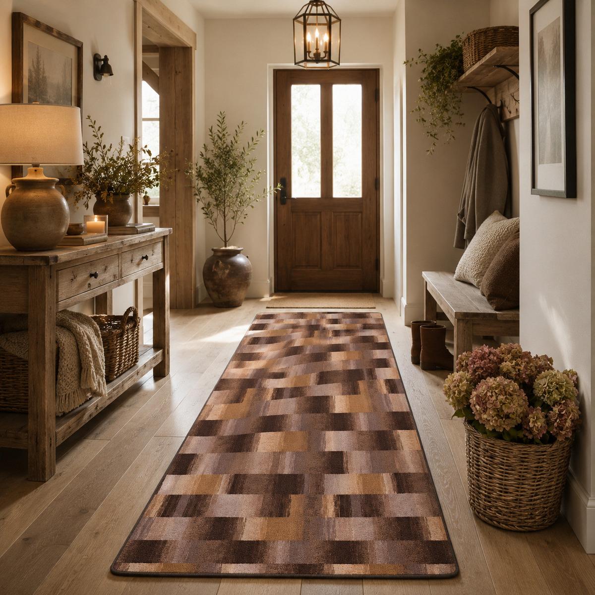 VELOURS LÄUFER TEPPICH MYSTIC KARO - Braun, Textil (80/240cm) - Snapstyle