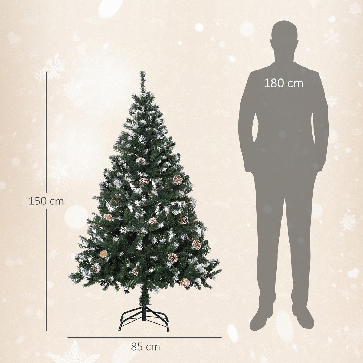 KÜNSTLICHER-WEIHNACHTSBAUM, 150 cm Christbaum mit Kunstschnee, Indoor - Grün, Kunststoff (150cm) - HOMCOM