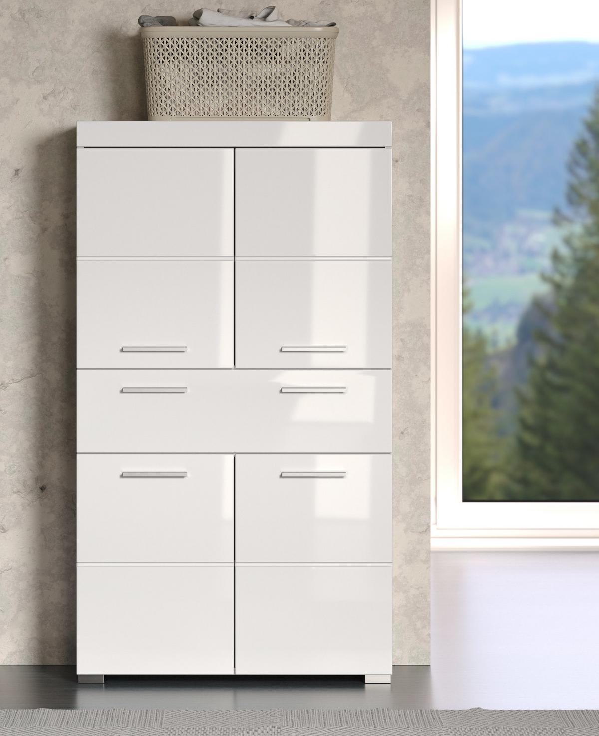 MIDISCHRANK weiß Hochglanz 73 x 132 cm, Badschrank in modernem Design - Weiß, Holzwerkstoff/Kunststoff (73/132/31cm) - Top.Furn