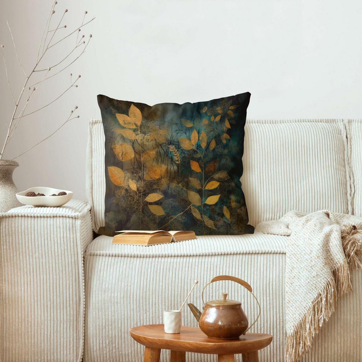 Bilderwelten DEKOKISSEN Goldene Blätter auf Blau 40/40 cm online kaufen ➤ mömax