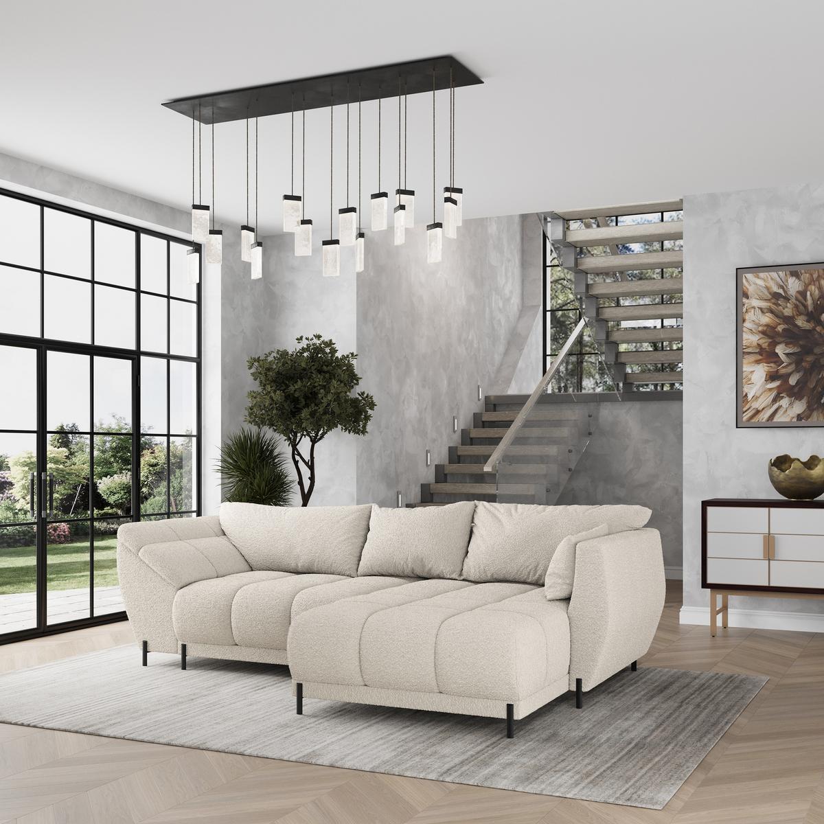 ECKSOFA VESTANO R-S Creme Boucle-Stoff mit Schlaffunktion - Creme, Holz (287/182cm) - MASSENO