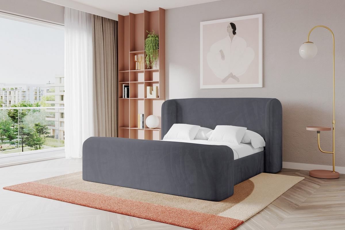 POLSTERBETT mit Bettkasten, Fußteil und Lattenrost, Bett mit Matratze H3/H4 - ESTI-Z 140x200 Dunkelgrau - Dunkelgrau, Holzwerkstoff/Textil (140/200cm) - ALTDECOR
