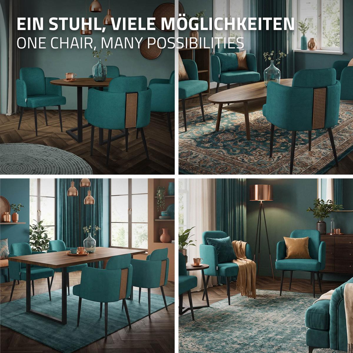 ESSZIMMERSTUHL Petrol mit Stoffbezug - Petrol/Schwarz, Textil/Metall (59/86/59cm) - ML-DESIGN