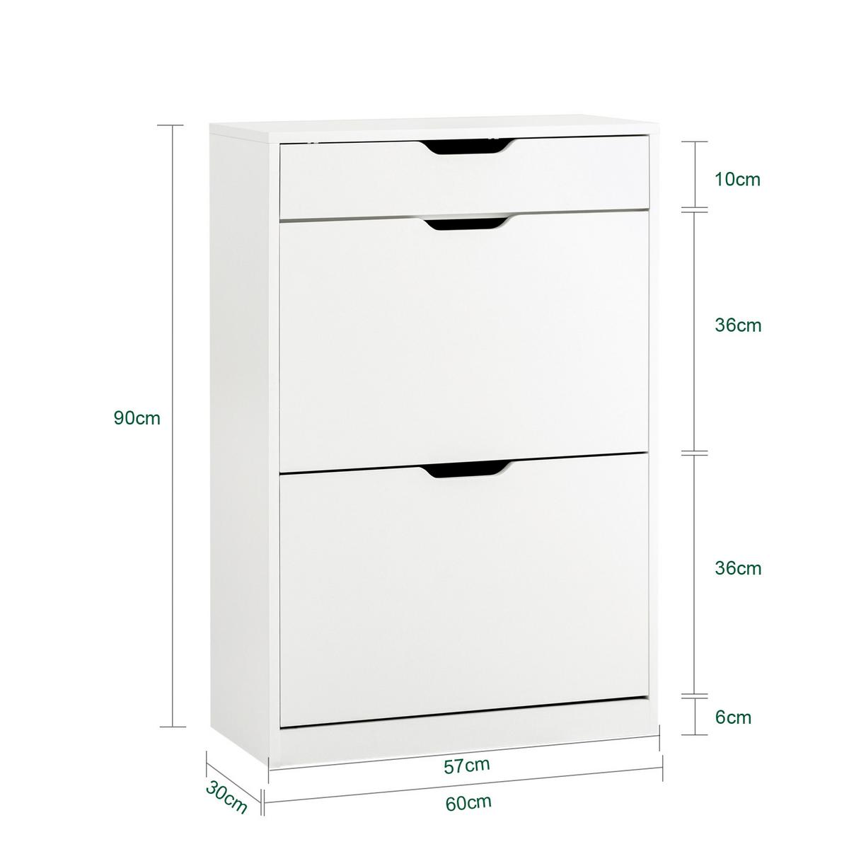SCHUHSCHRANK mit 2 Klappen und 1 Schublade, Weiß 60x90x30cm - Weiß, Holzwerkstoff (60/90/30cm) - SoBuy