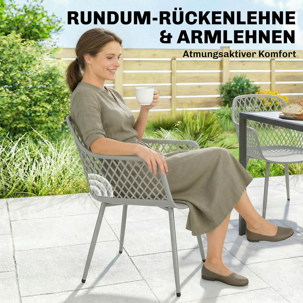 GARTENSTÜHLE 4er Set Metall Kunststoff Grau - Grau, Kunststoff/Metall (51/84/56cm) - Outsunny