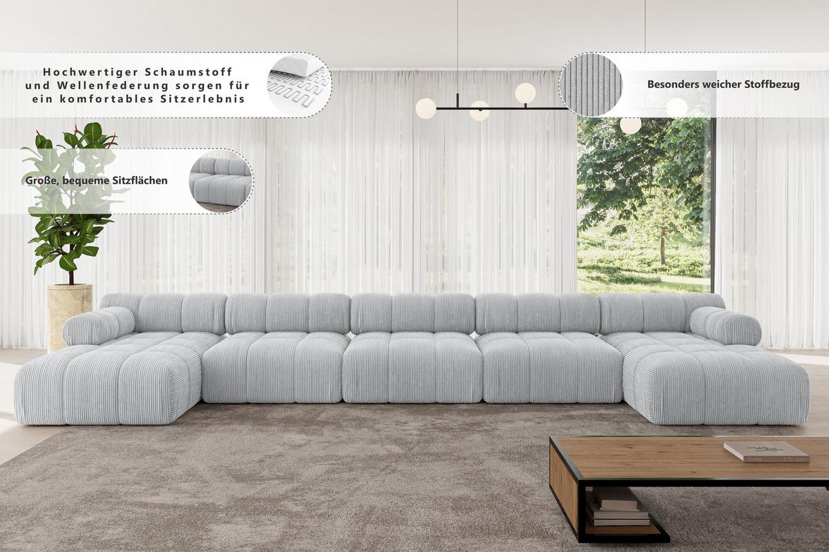 WOHNLANDSCHAFT modulares Sofa Tesso-U3 - 475x160x70 cm Grün Cord - Grün, Holzwerkstoff/Textil (475/70/160cm) - ALTDECOR